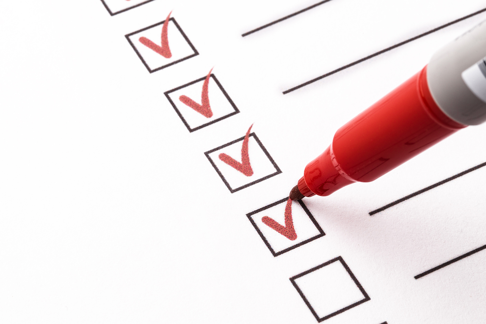 checklist, red pen, check mark