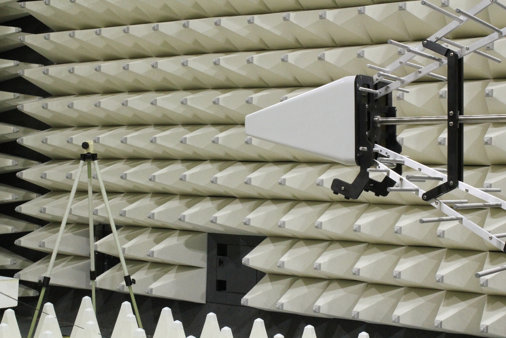 An EMI Antenna at use in an anechoic chamber what is emc testing lews bass blog isolated emc testing room example